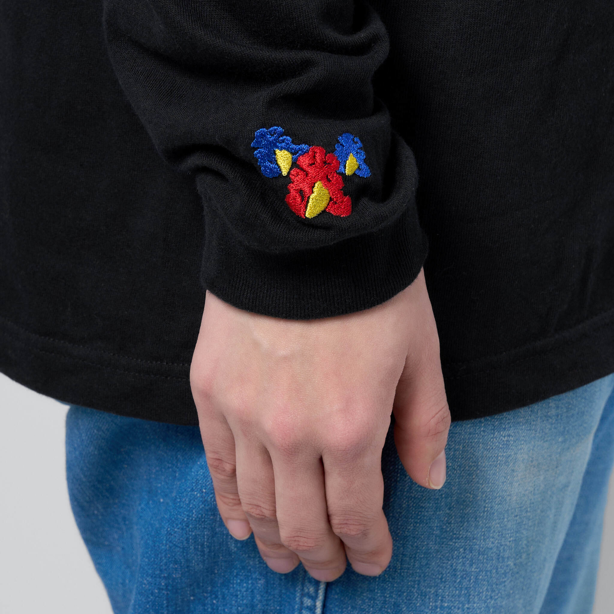閻魔大王 仏像 ロングスリーブ Tシャツ (刺繍) 5.6oz ホワイト