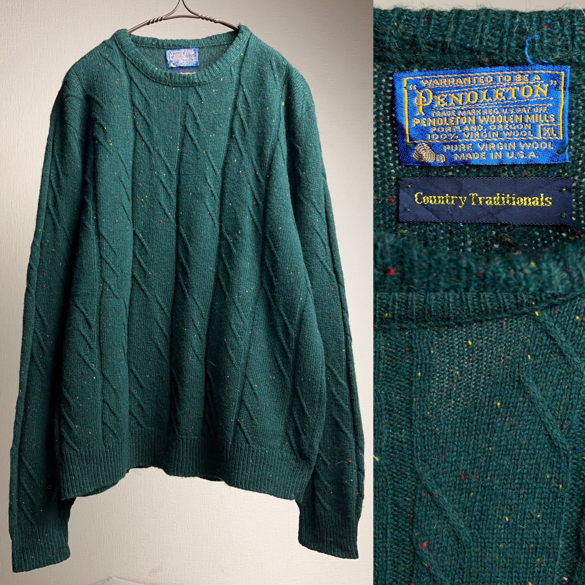 70's~80's PENDLETON Wool Knit Sweater USA製 SIZE XL 70年代 80年代 ペンドルトン ウールニット  セーター ネップ グリーン【1000A79】