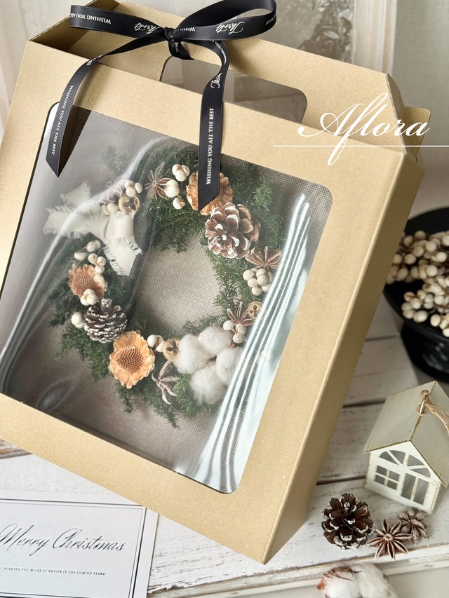 クリスマスリース ナチュラルリース ドライフラワー シナモン 綿の実