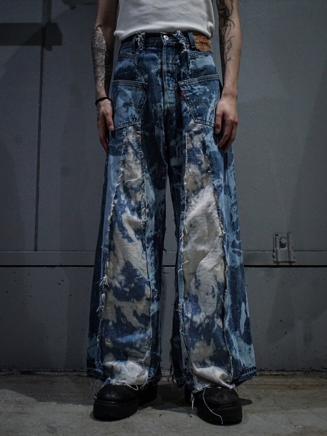 【add (c) vintage】"Original Remake" Levi’s Multiple Bleached Panels Pattern Rave Baggy Denim Pants