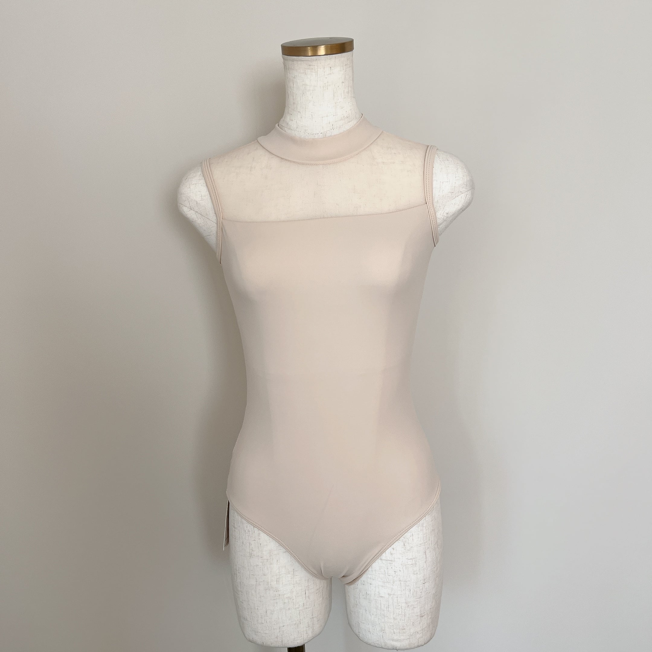 モックネックホルター シアーメッシュ バレエレオタード（ Ivory