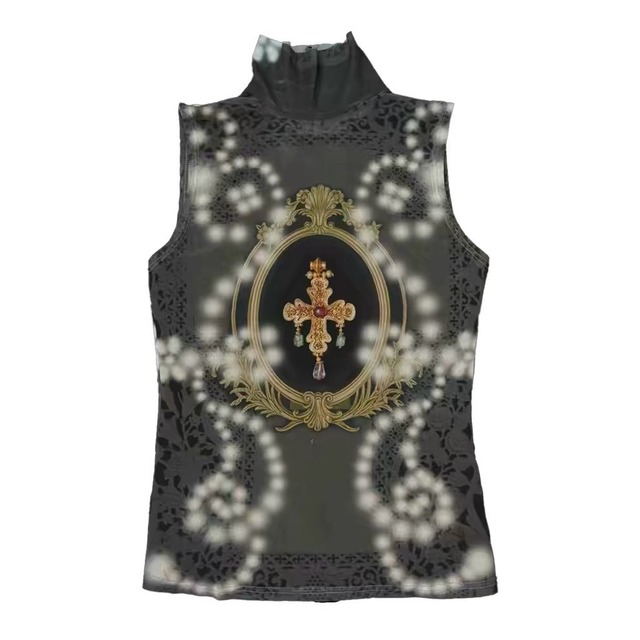 [Ttsunami] Court Cross-Chain Mesh Backless Top