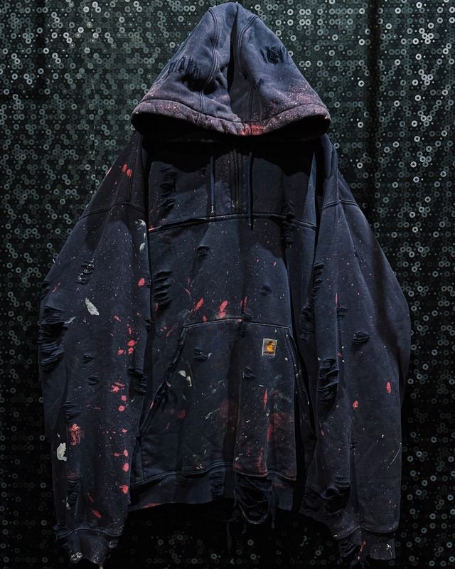 【ÆIEM】original “boro” re:make Carhartt Destroyed Paint Zip Hoodie