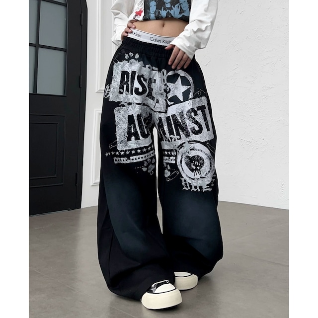 グランジグラフィックルーズフォルムカーブスウェットパンツ 2col R02540