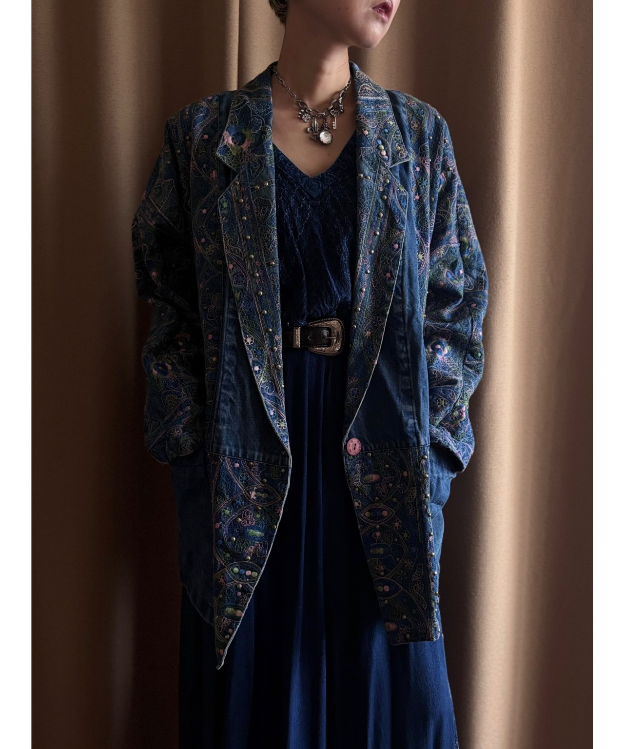 embroidery studs design denim jacket-5011-10