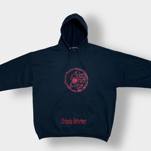 【FRUIT OF THE LOOM】2XL ビッグサイズ パーカー ロゴ プリント プルオーバー フーディー スウェット 黒 US古着