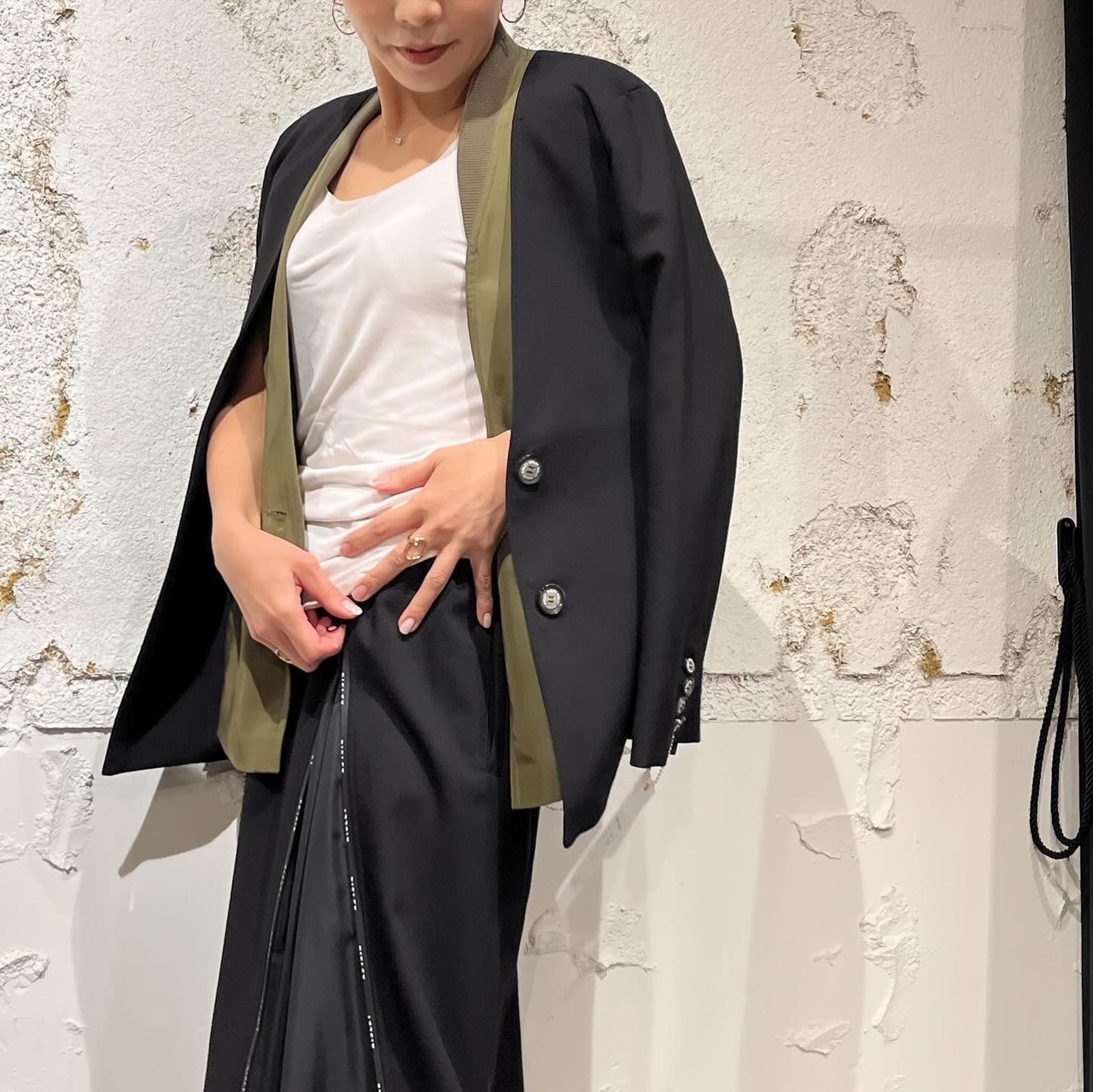 リズレイ　RISLEY risley 肩がけ配色テーラージャケット