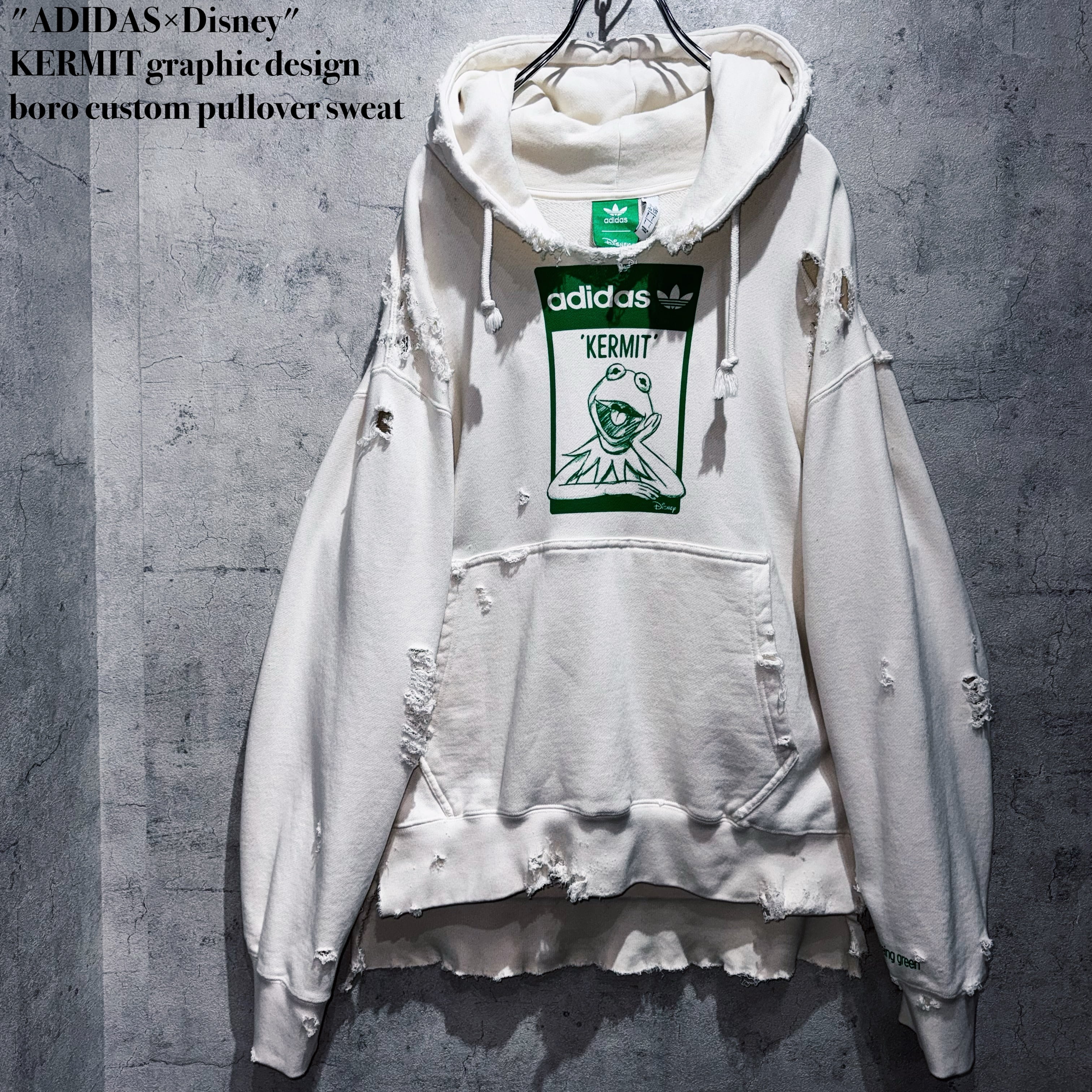 "ADIDAS×Disney"KERMIT graphic design boro custom pullover sweat