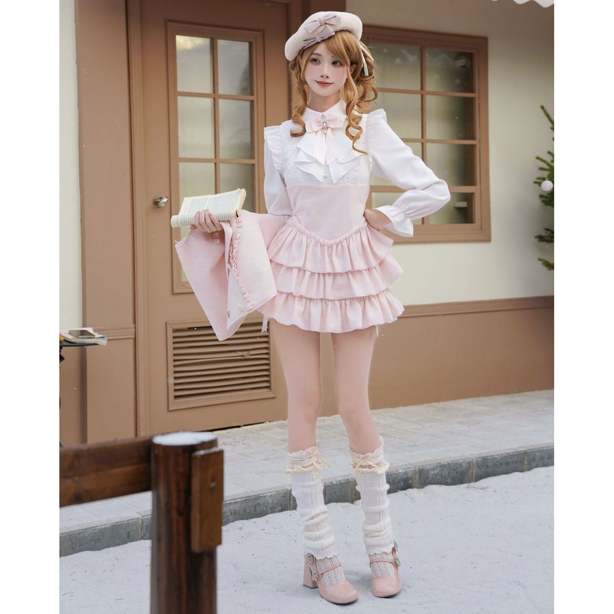 ピンク×ホワイトエレガントケープ付きワンピースセット | Maiden's Rêve