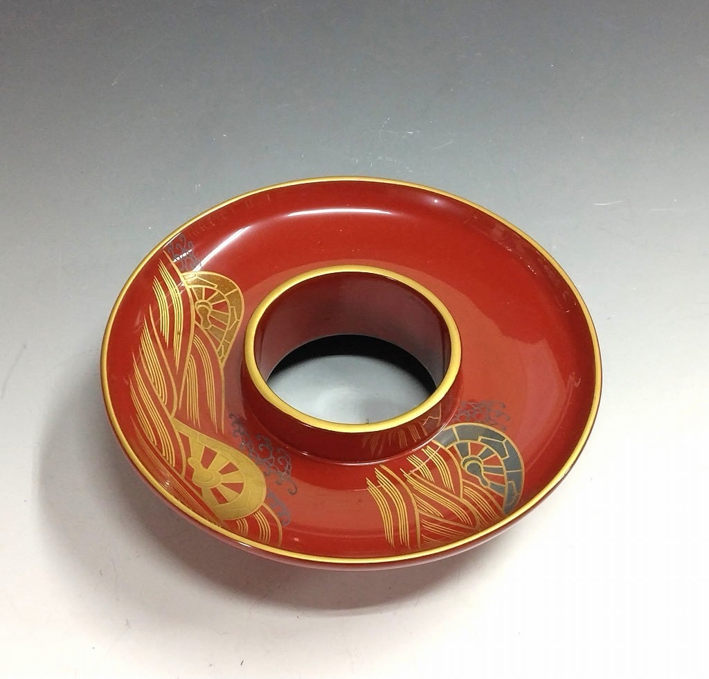 高級食器 木製本漆朱塗 波車蒔絵 天目台 1台 dbsy15275-y | こがん堂