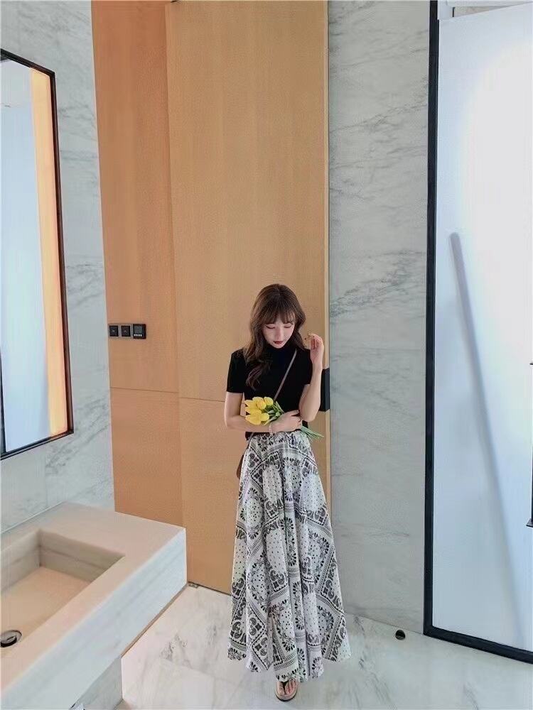 スカーフ柄ロングスカート　AJ111394-5009