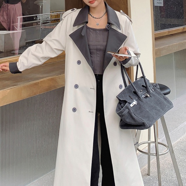 Double breast bicolor trench coat A961