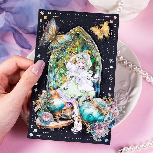 Alideco 120枚 シール フレークシール コラージュ 素材 ペーパー 素材紙 レースユートピアステッカーレトロ アンの午後 海外 韓国 シール帳 ，メモ用紙ノート素材、日記装飾用品 (annidewuhou)