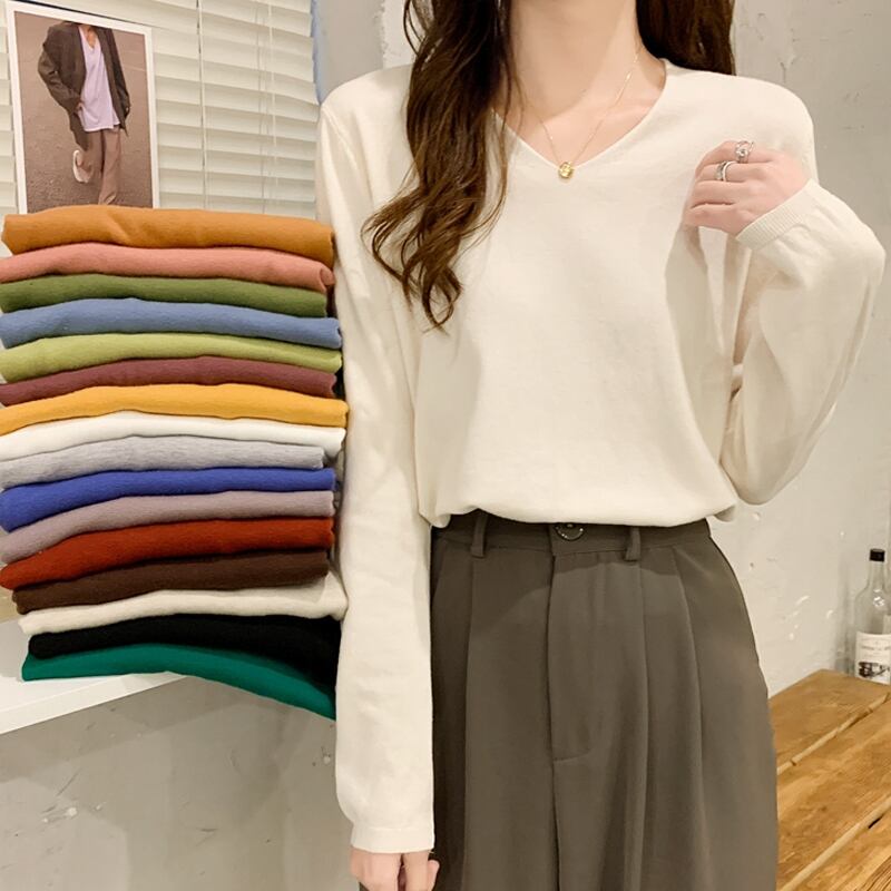 ニット オータムウィンターシャツ Vネックセーター トップス ロング スプリング 春物 秋物 冬物 スーパーモール66717934955