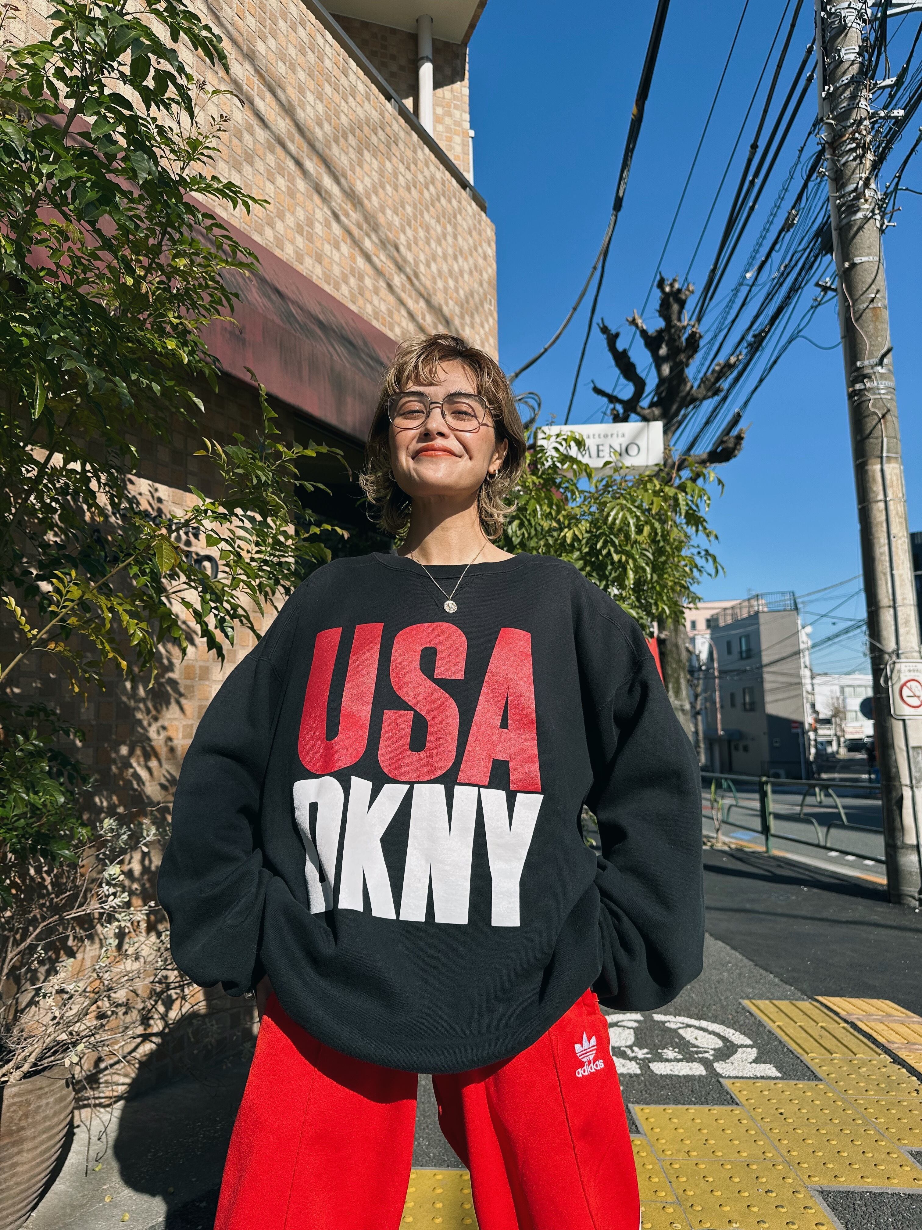 (CS1720)90‘s DKNY JEANS printed sweat made in USA