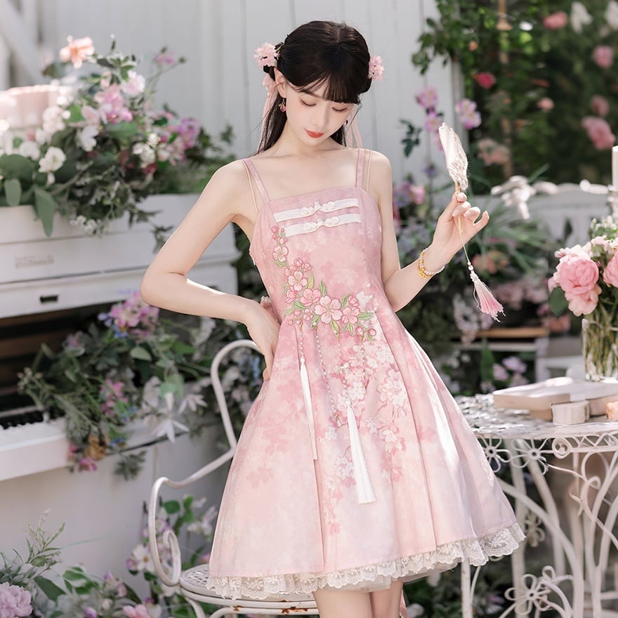 ロリータファッション 甘ロリ花柄キャミワンピ 半袖ボレロ付き