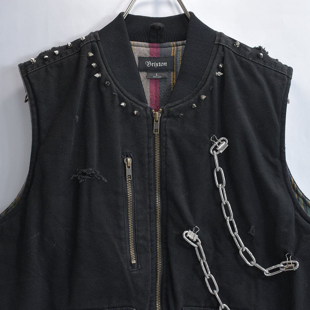 00s~ BRIXTON ブリクストン リメイク パンキッシュデザイン ブランケットライニング ブラックダックベスト ヴィンテージ ストリート ビンテージ USA アメリカ古着 メンズLサイズ