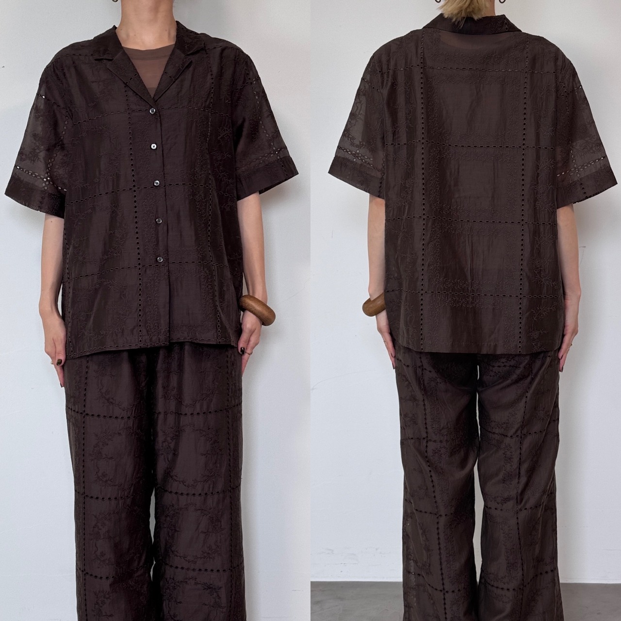 パッチワークリーフ柄刺繍SH/ダークブラウン
