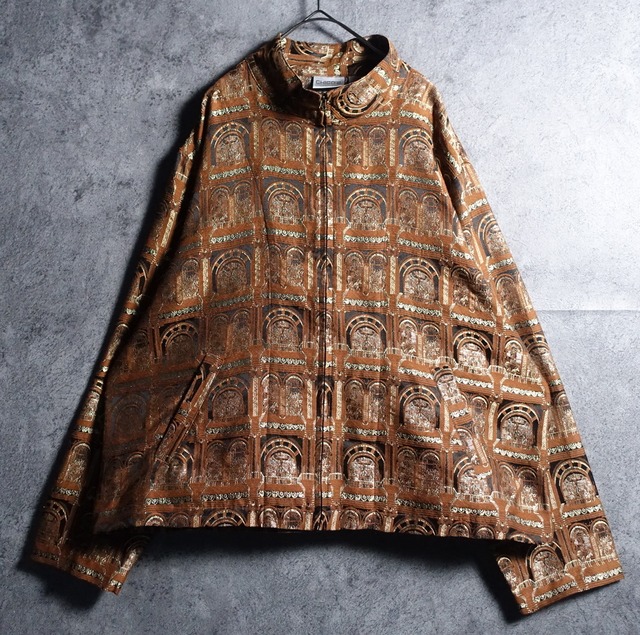 "CHICO'S" Brown Window Motif Design Jacquard Jacket