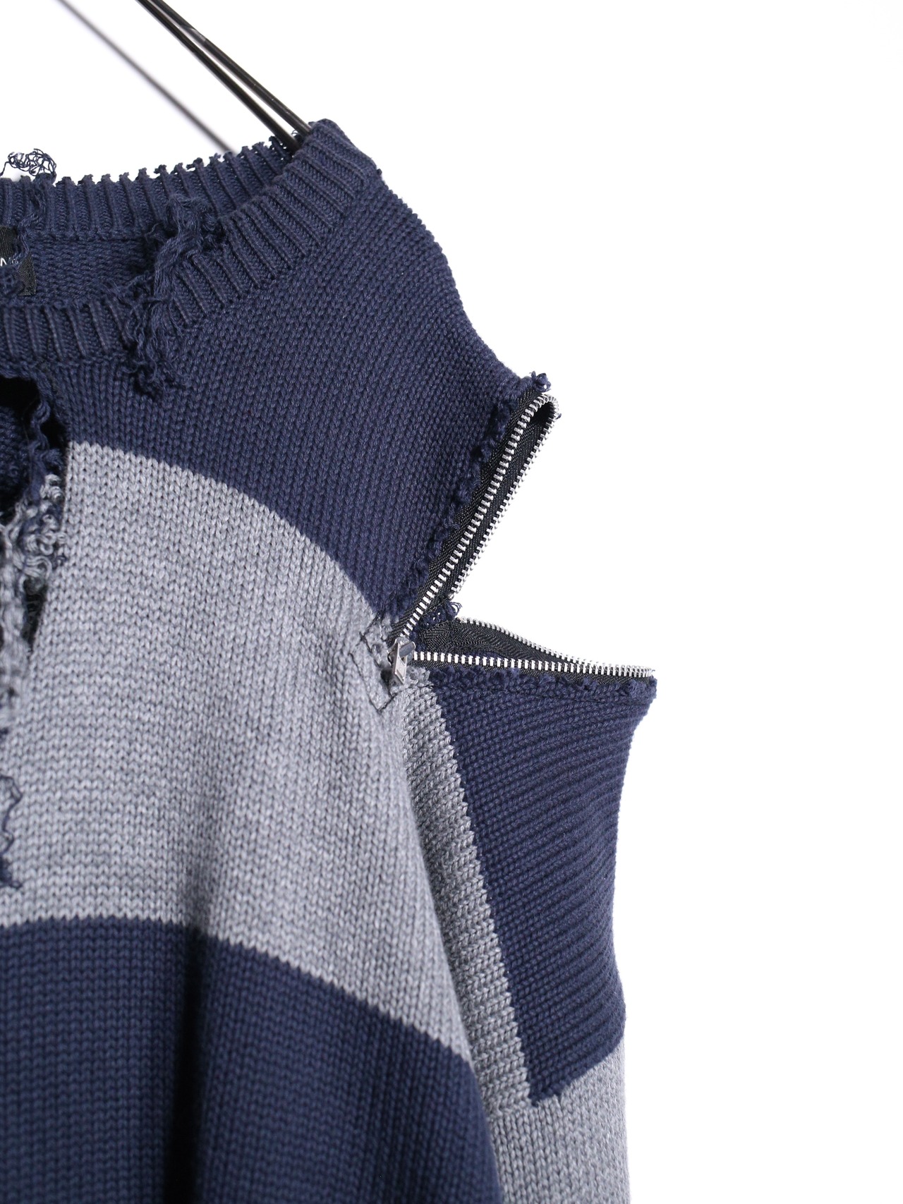 REMAKE / clash bolo × zip XXL over silhouette border knit - 12