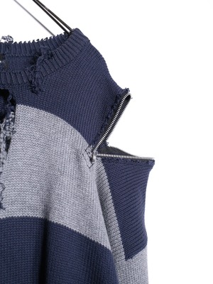 REMAKE / clash bolo × zip XXL over silhouette border knit
