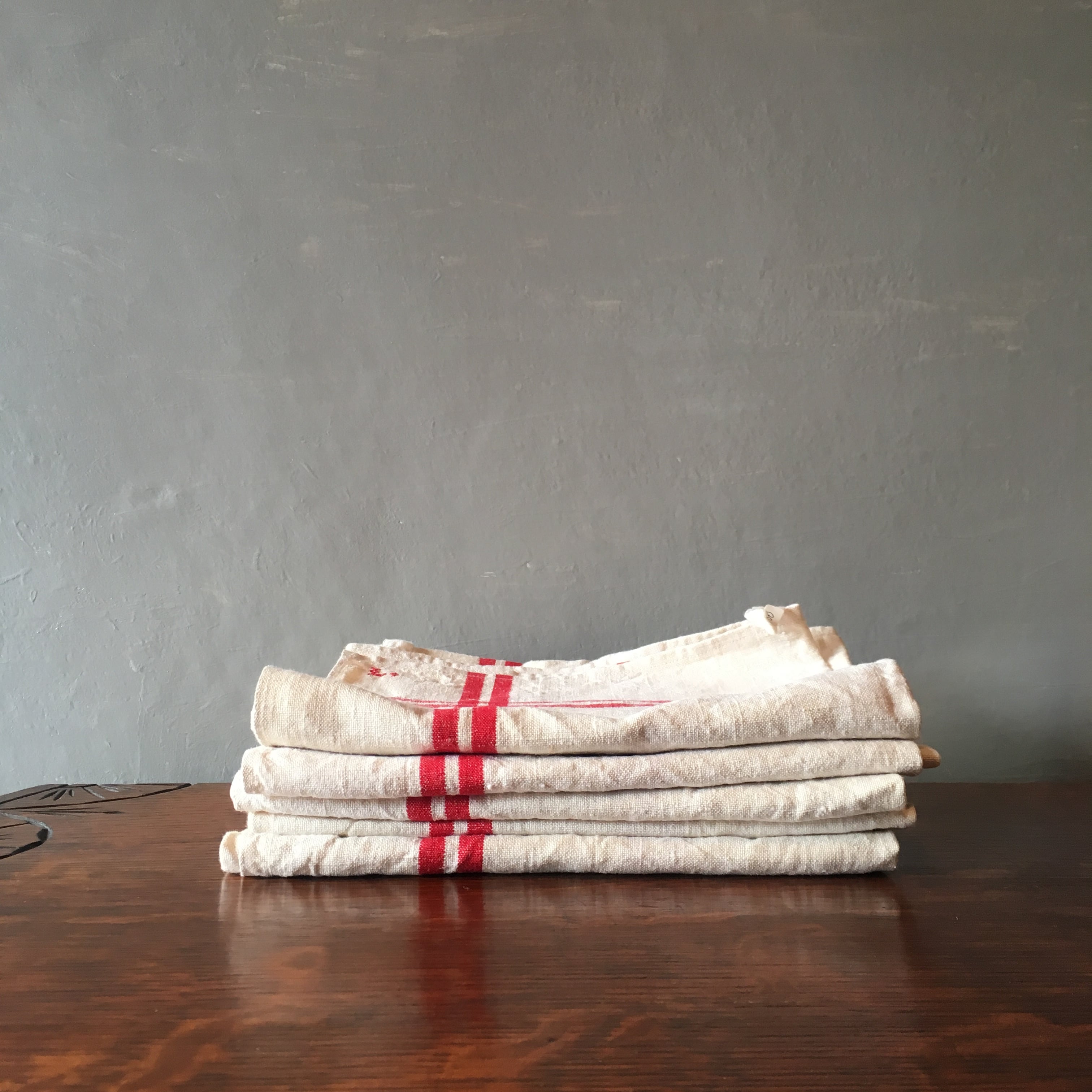 フランス リネン アンティーク キッチンタオル 刺繍