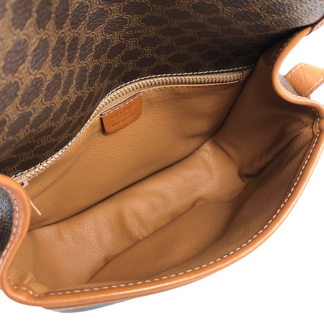 CELINE セリーヌ マカダム ブラゾン型押し レザー フロントバックル ショルダーバッグ ブラウン vintage ヴィンテージ オールド 5cve5n