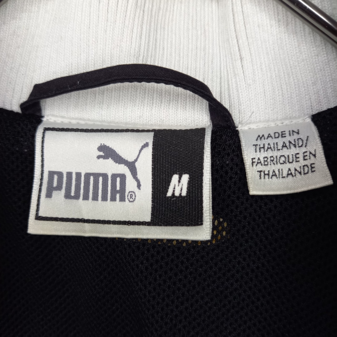 90s　プーマ　ナイロン　ブルゾン　MA-1　総メッシュ　襟ライン　ブラック　M