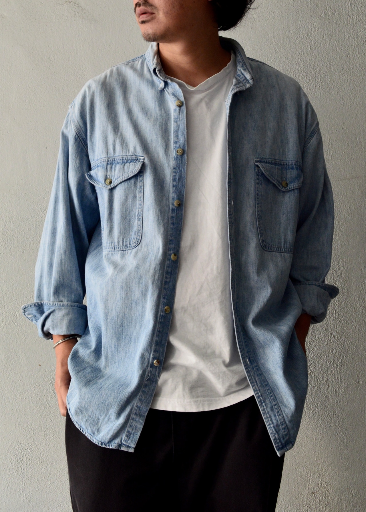 NUOVO County Seat 1980's-90's From USA Heavy Weight Flap Work Denim Shirt ヌーヴォ 80s デニムシャツ