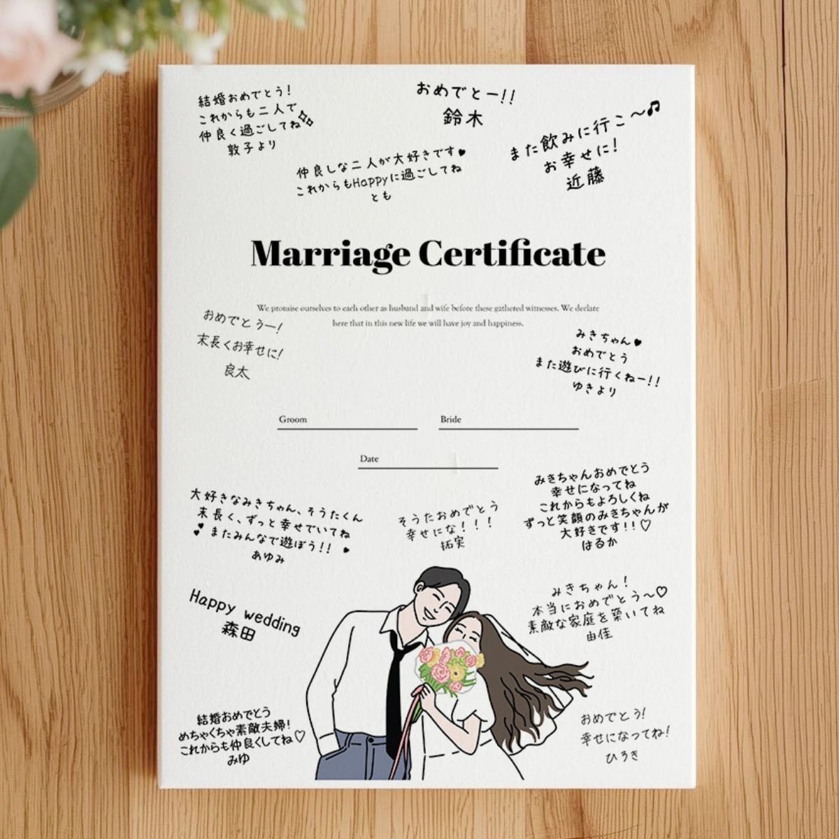 結婚証明書 ウェルカムボード 寄せ書き ゲスト参加型 説明書付き イラスト 似顔絵 おしゃれ