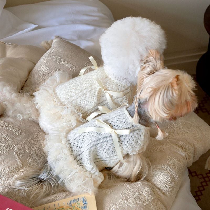 透かし編みニットのワンピース 犬服 00955