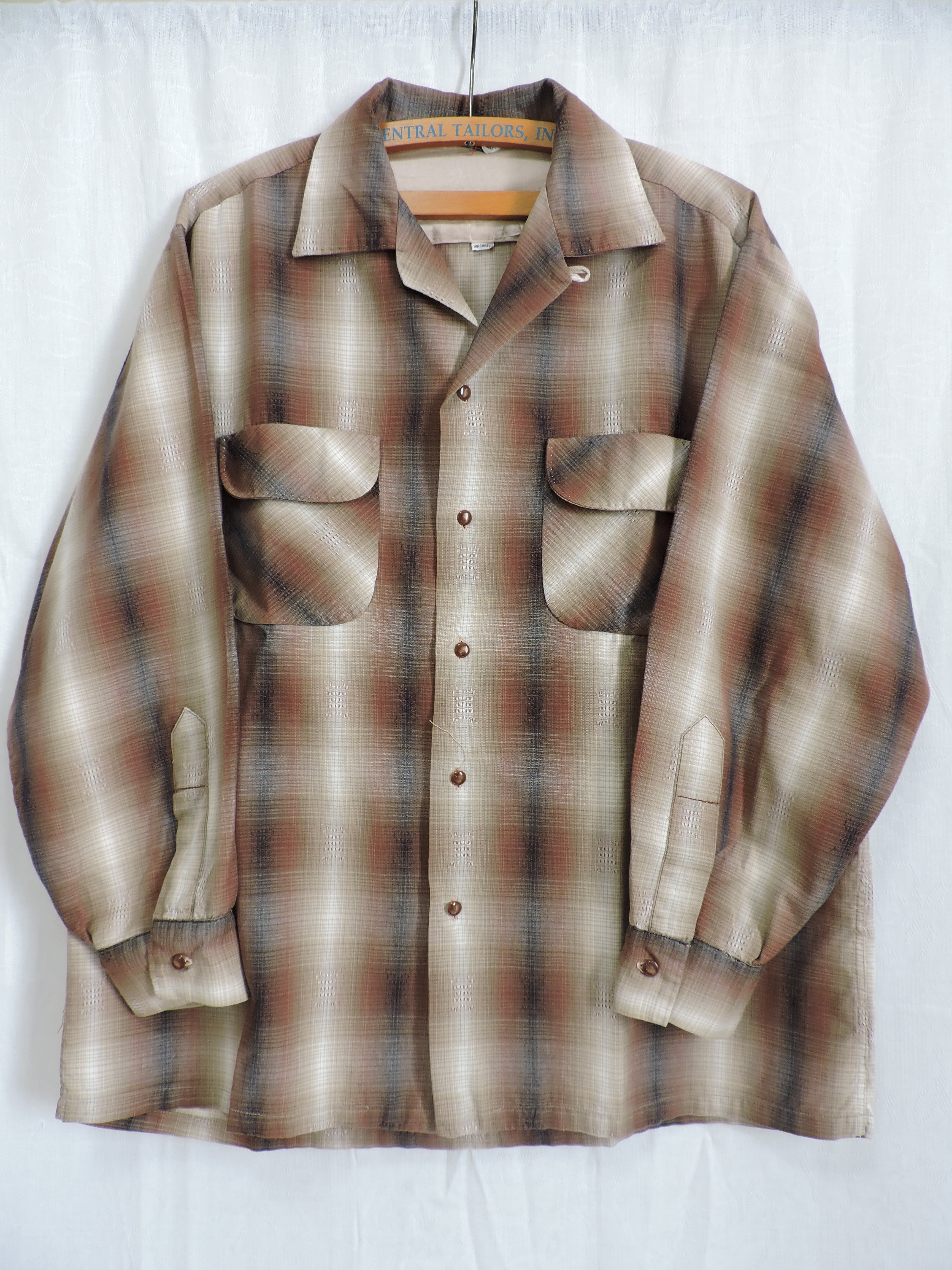 60's SPORTSMAN 模様入 オンブレチェック ループカラーシャツ Size:L