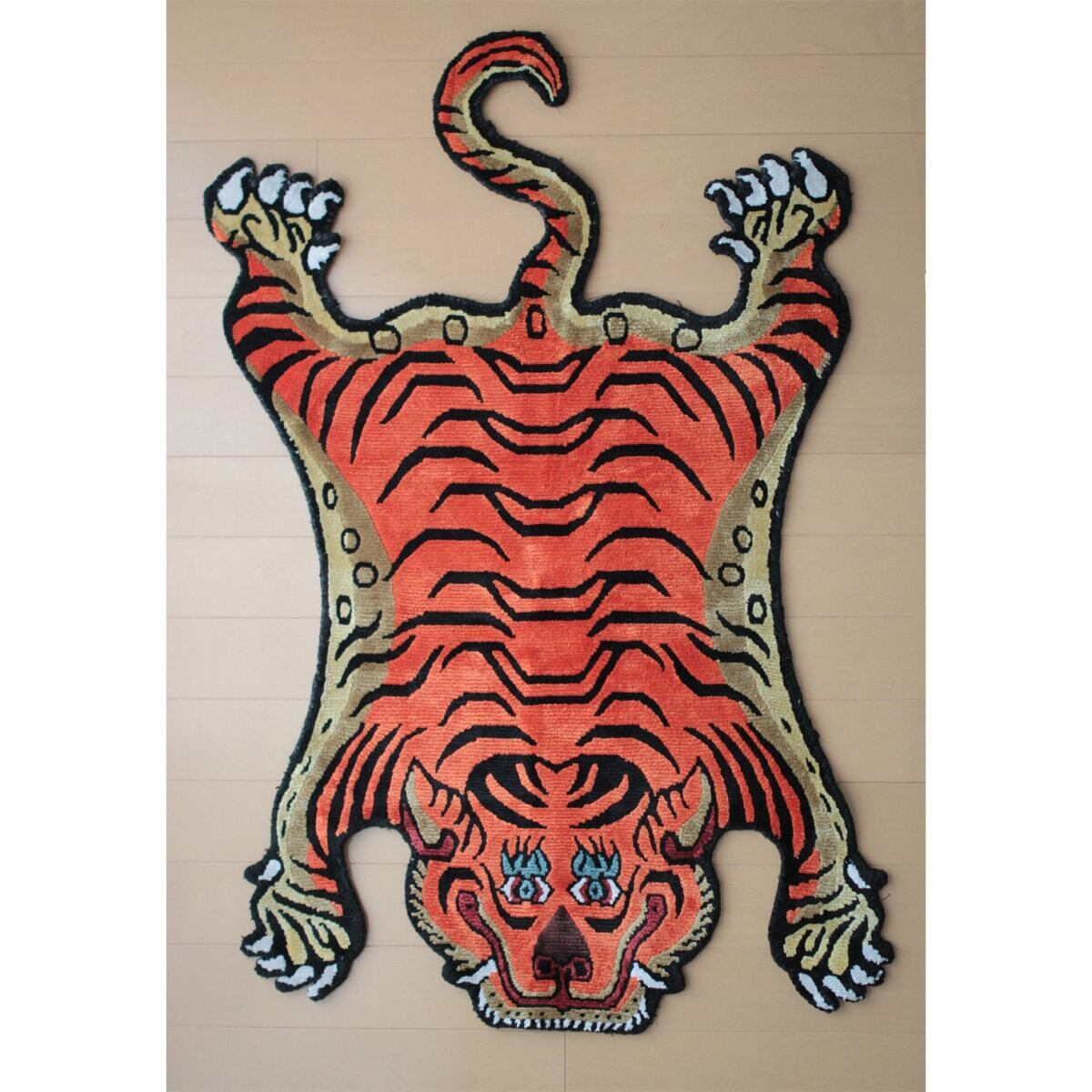 シルク サイズS】ネパール製手織り Tibetan Tiger Rug（チベタン