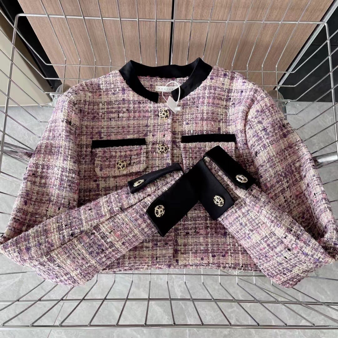Pinkoz 新ファッションピンクチェック柄ツイードショート Pinkoz 新ファッションピンクチェック柄ツイードショート