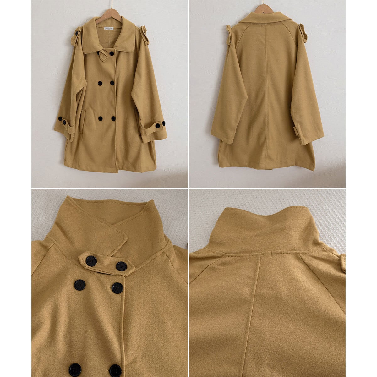 トレンチコート アウター ダブルブレスト レディース 春秋 韓国 ミドル コート 通勤 ビジネス OL オフィス カジュアル きれいめ 大人 おしゃれ スタンドカラー Aライン 体型カバー 大人可愛い 大人女子