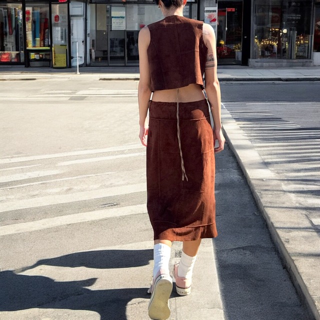 【LADIES】vintage suede leather medium skirt