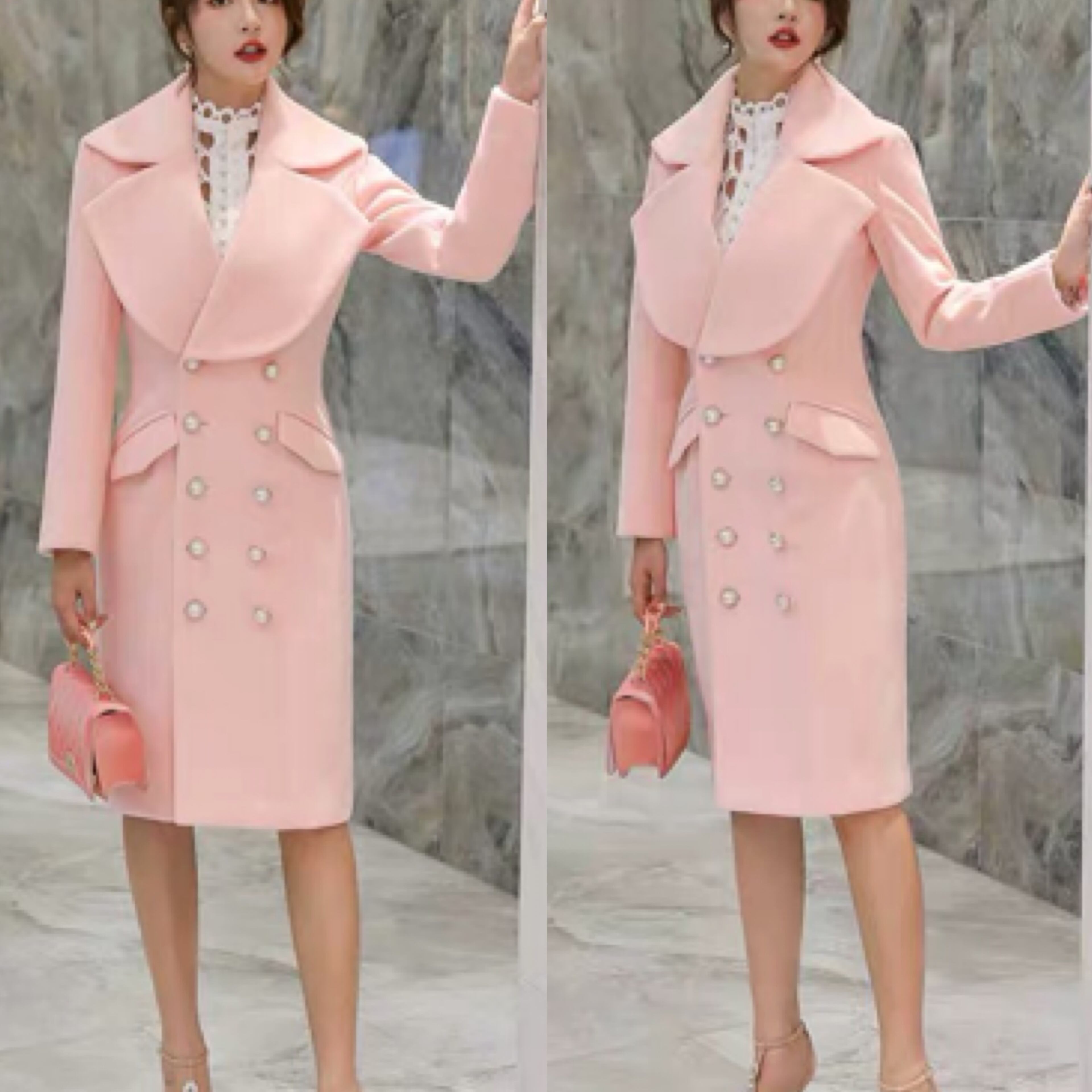 3カラ】ピンク ホワイト 白 赤 レッド マーメイド コート アウター 襟