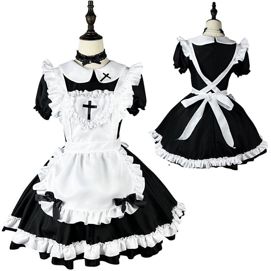メイド服 フルセット ワンピ エプロン 頭飾り 首飾り コスプレ コン