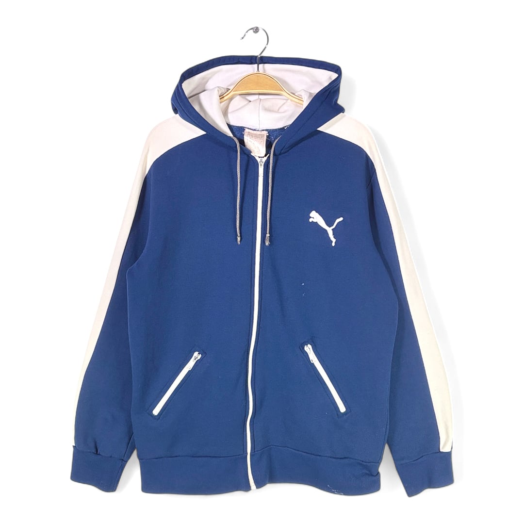 70s プーマ フランス製 ヴィンテージトラックジャケット フード ネイビー PUMA サイズL 古着 @CK0238