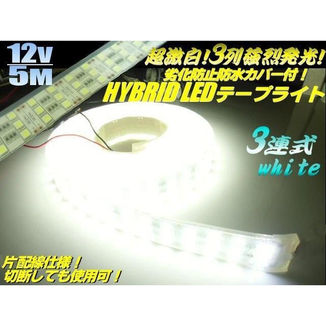 12V 5M 劣化防止 防水カバー付 2列 LED テープライト 青 ブルー