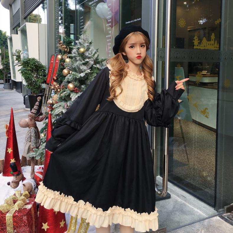 秋 冬 レディース ワンピース ゴスロリ ゴシック ロリータ 長袖 フリル