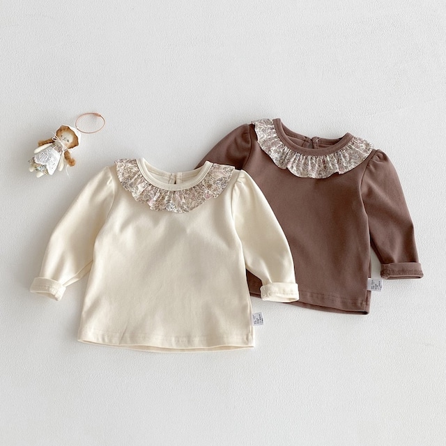 【BABY&KID】秋新作丸襟フリルトップス