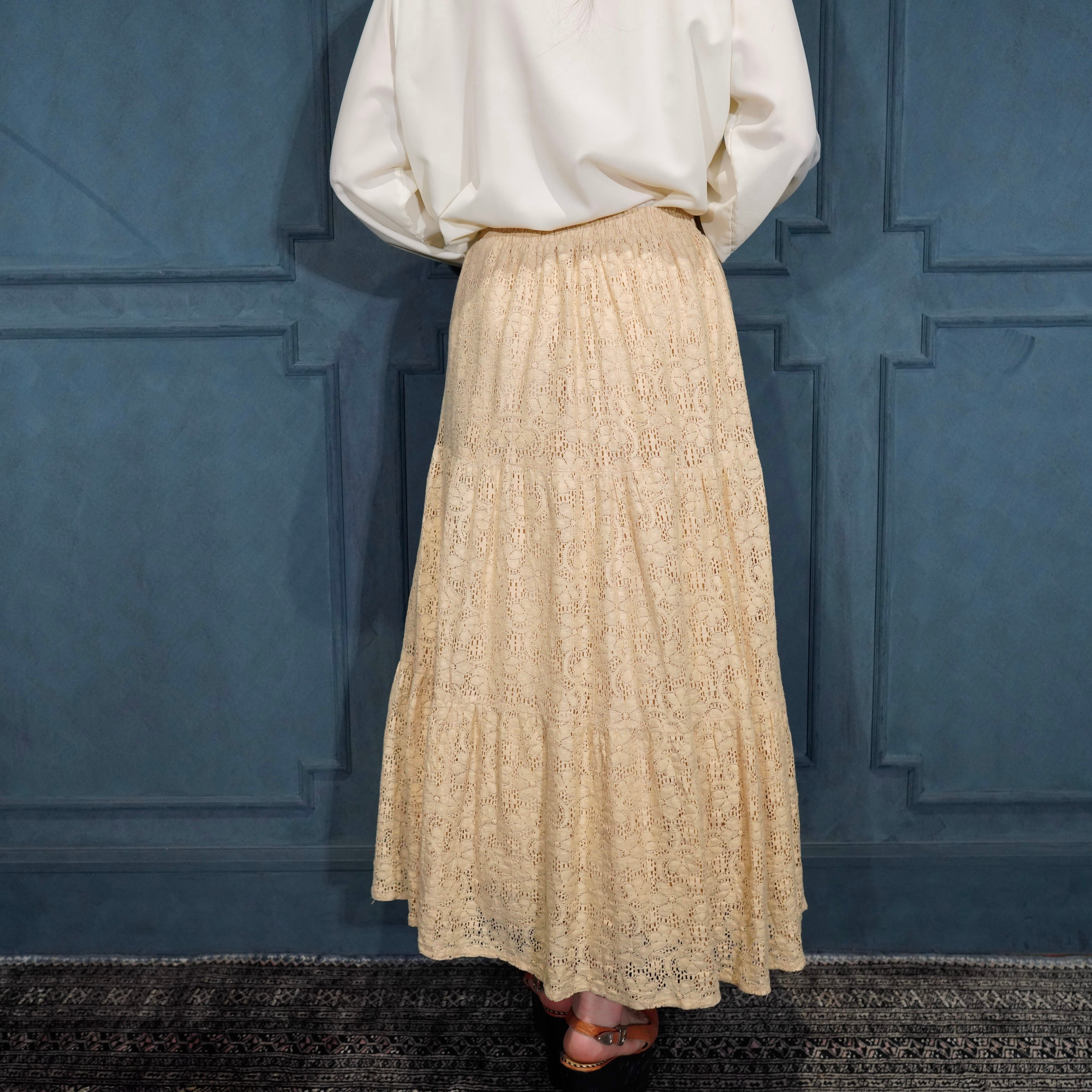 70s アメリカ ビンテージ ロング ワンピース スカート USA VINTAGE K.W.B.L ALL LACE DESIGN LONG SKIRT/アメリカ古着