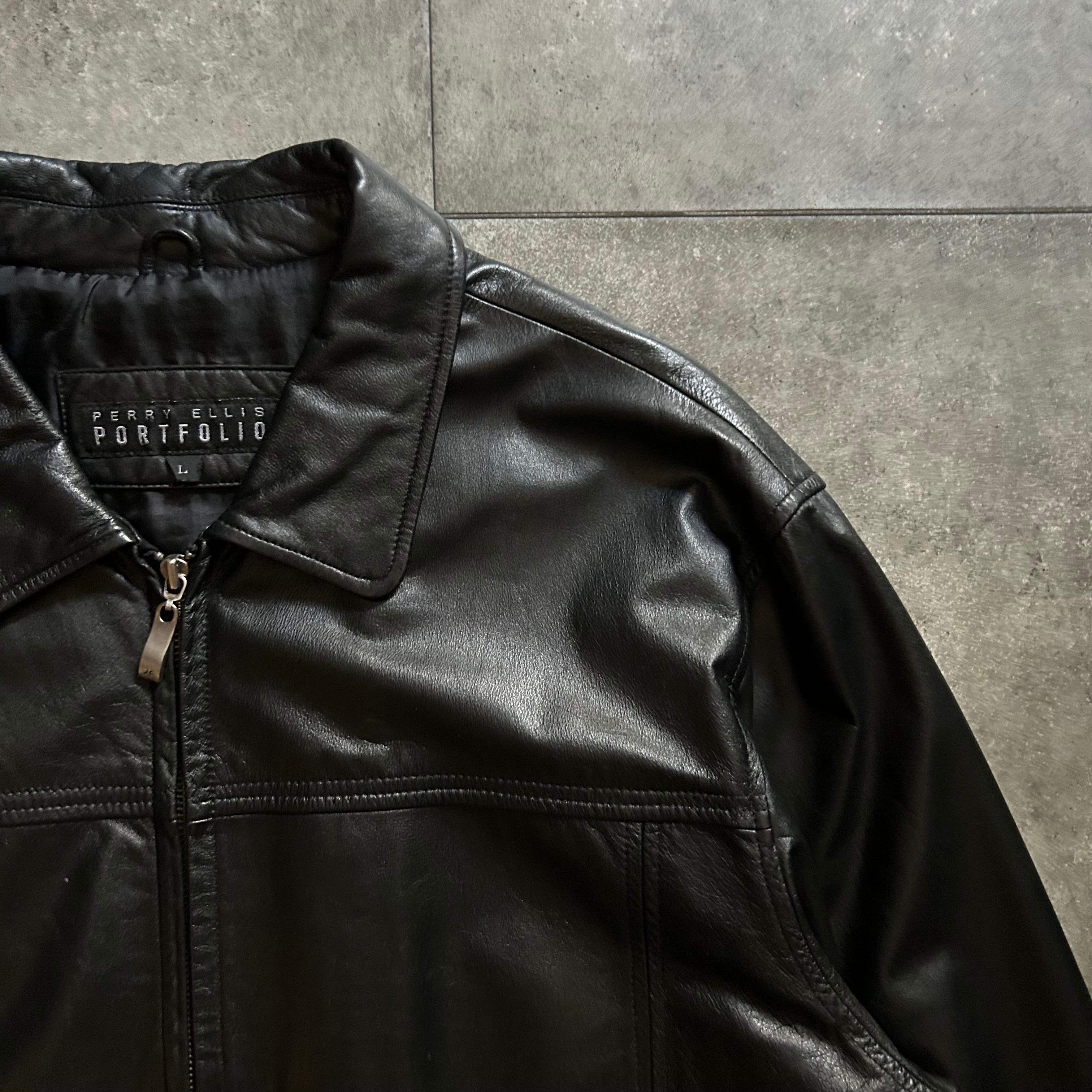 00s perry ellis 浅かっ portfolio ラムレザージャケット L