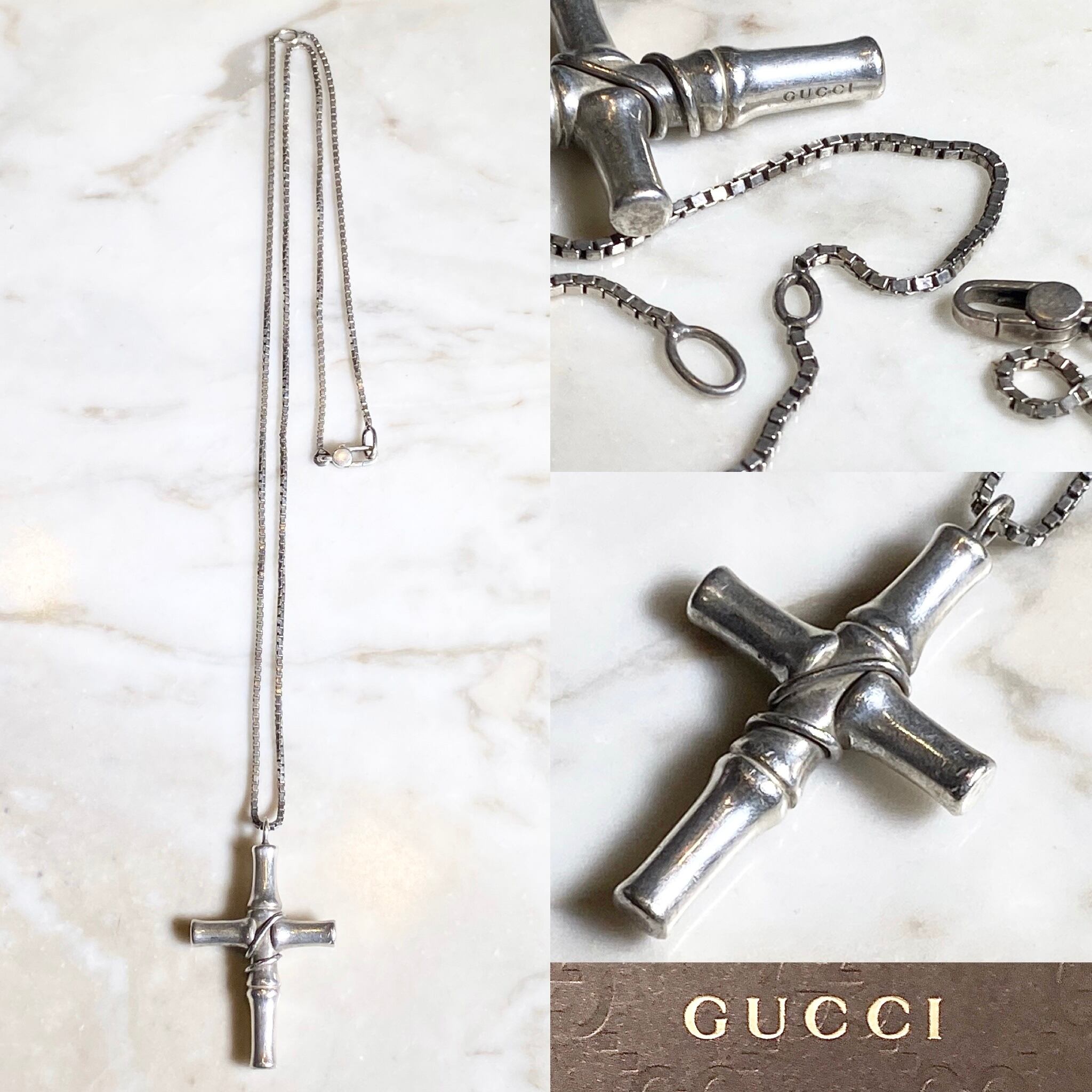 vintage GUCCI silver cross pendant necklace “bamboo” | NOIR ONLINE