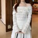 ポイントフラワー透かし編みオフショルニット ・79101