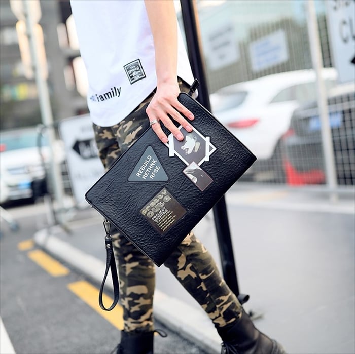 クラッチバッグ セカンドバッグ レザー ビジネス 黒 ブラック 鞄 かばん 韓国