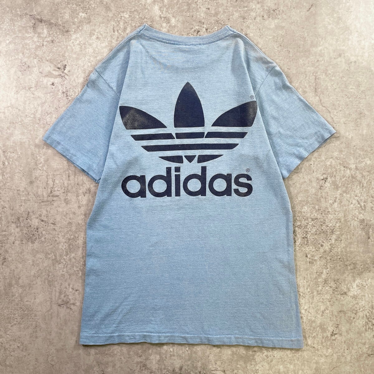  80s 90s USA トレフォイルロゴ Tシャツ ブルー M 80年代 USA製 adidas トレフォイル ロゴ Tシャツ レディースM相当