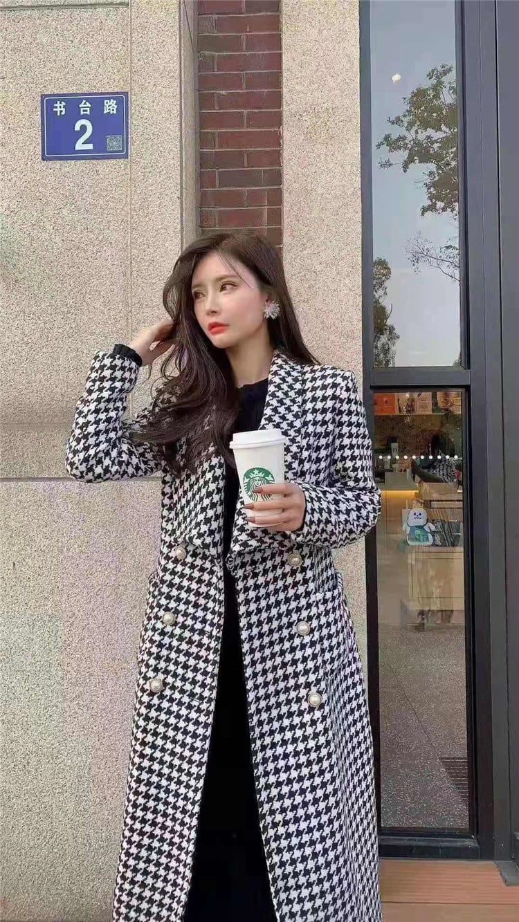 長袖 暖かい ウィンター 大人気 チェック柄 ラペル 中・長セクション レトロ ゆったりする デザインセンス