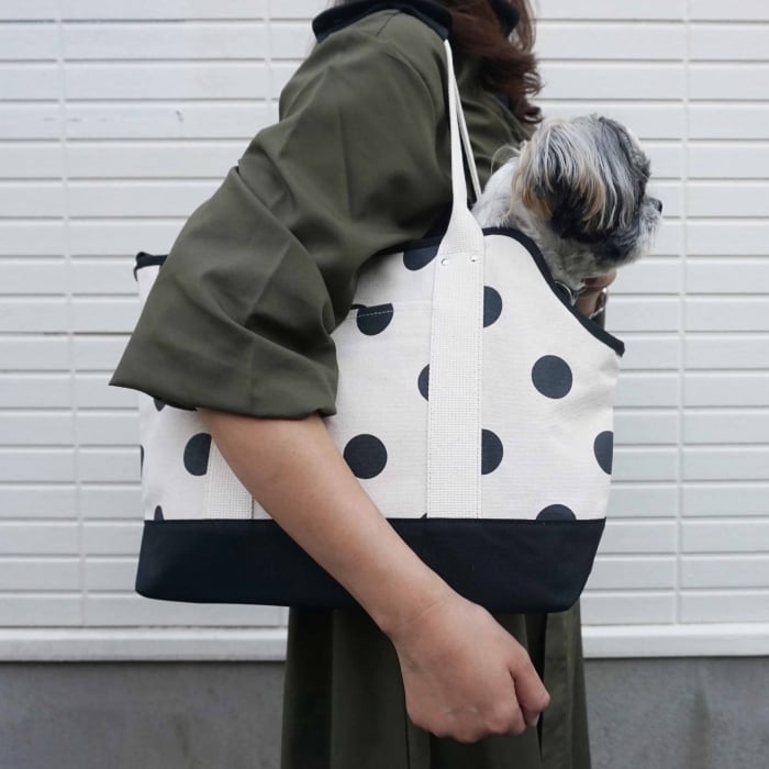 pet carry bag S / black x polka dot ペットキャリーバッグS / 墨 x